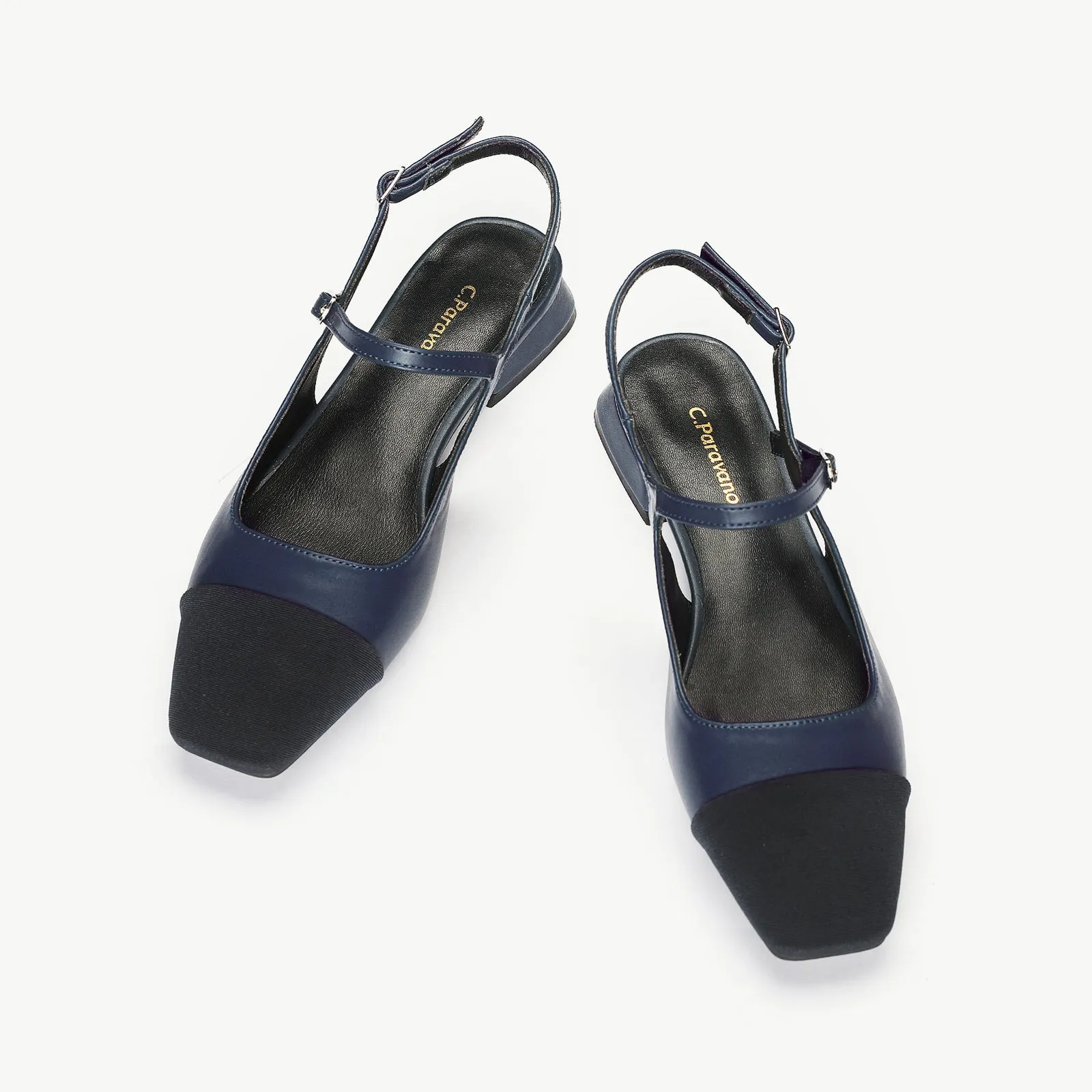 Square-Toe Slingback Flats (Felicia) Navy