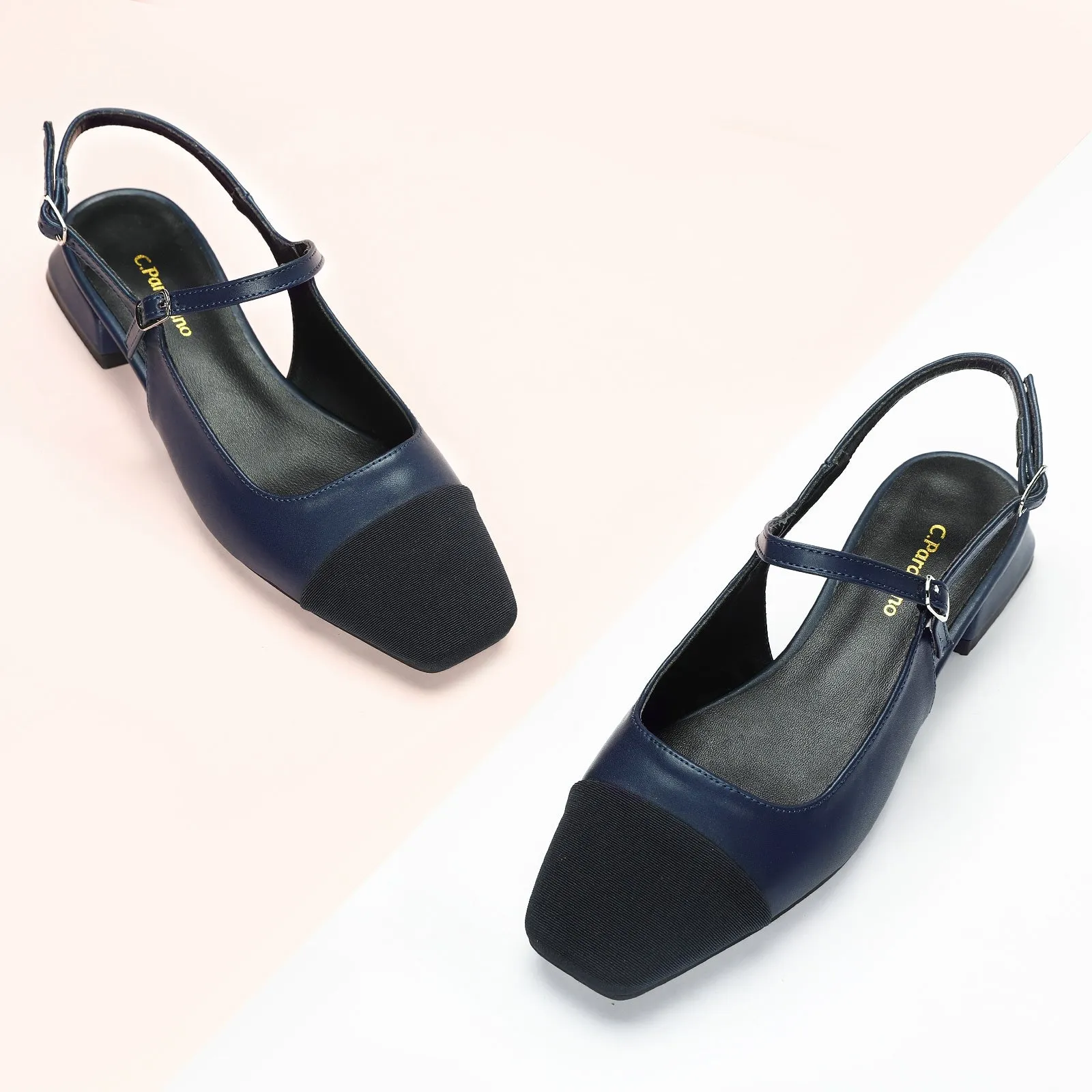 Square-Toe Slingback Flats (Felicia) Navy