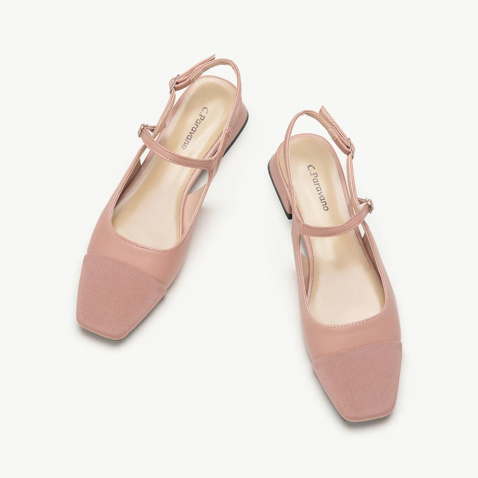 Square-Toe Slingback Flats (Felicia) Pink