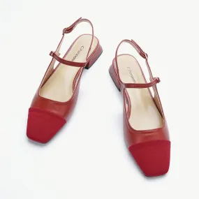 Square-Toe Slingback Flats (Felicia) Red