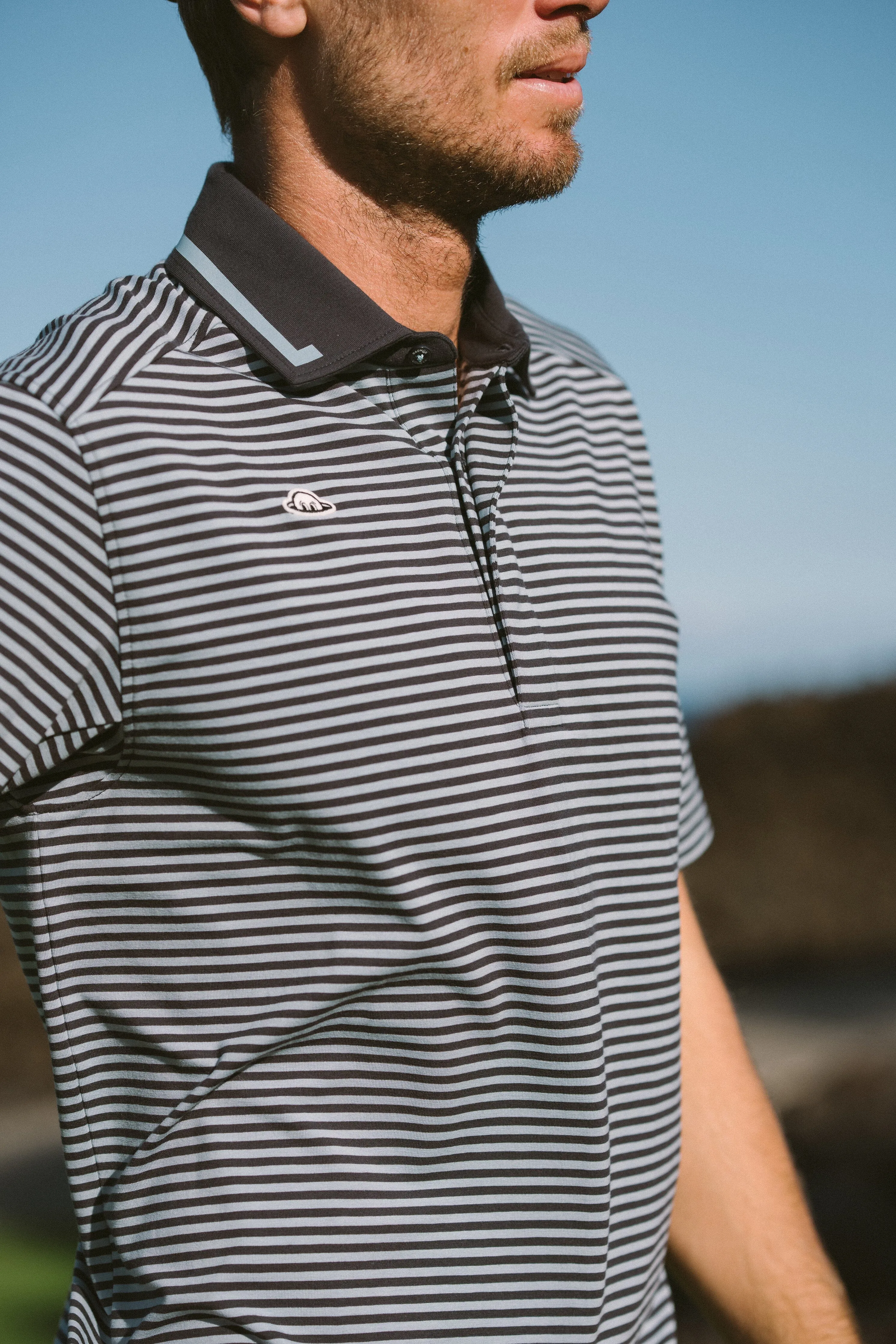 Taylor Microstripe Jersey Polo - Blue Graphite