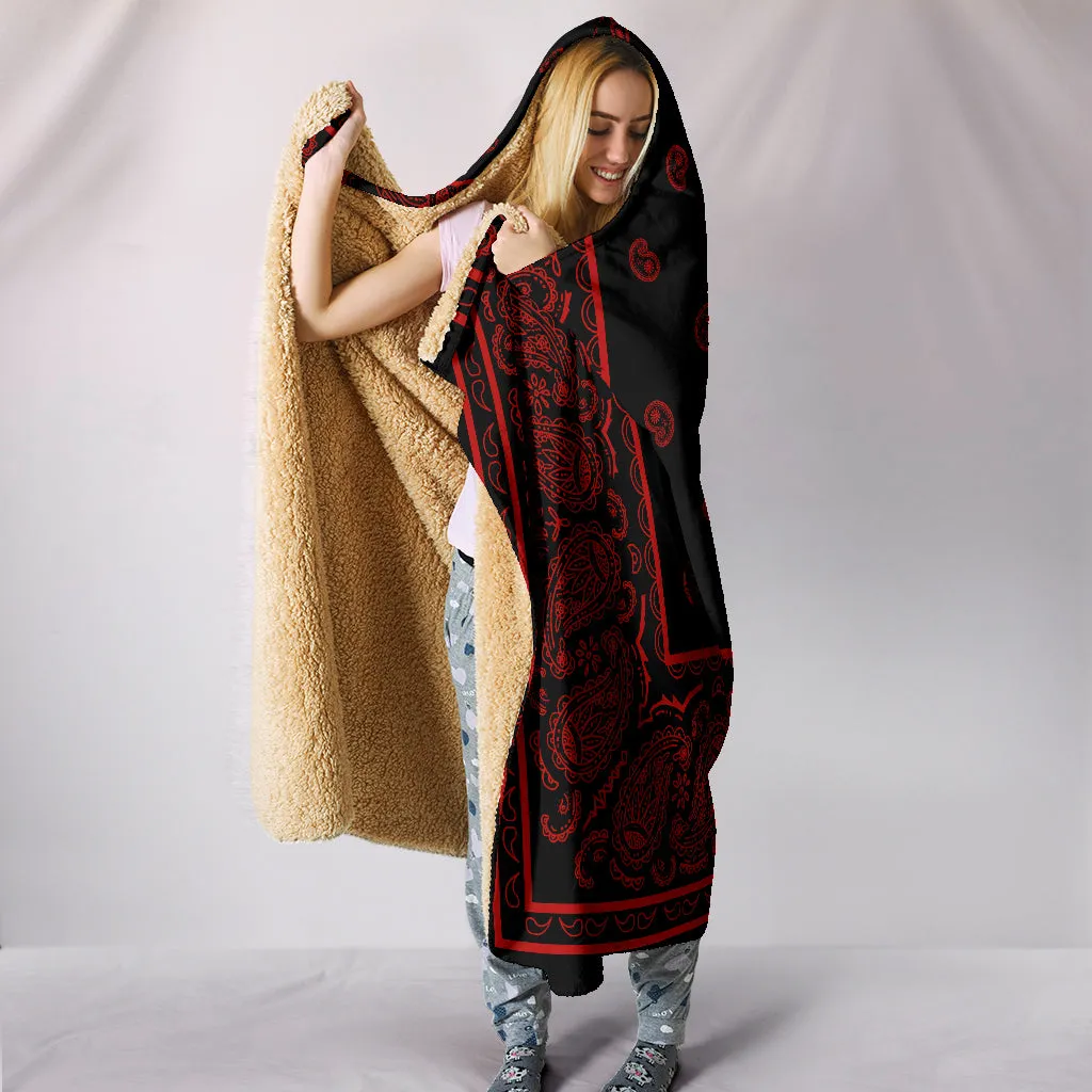 Ultimate Red with Black Paisley Bandana Hooded Blanket