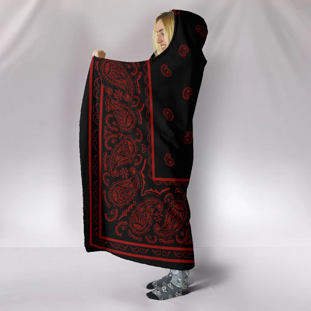 Ultimate Red with Black Paisley Bandana Hooded Blanket