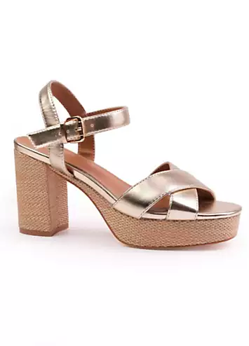 Where’s That From Volume Gold Metallic Platform Sandals | Grattan