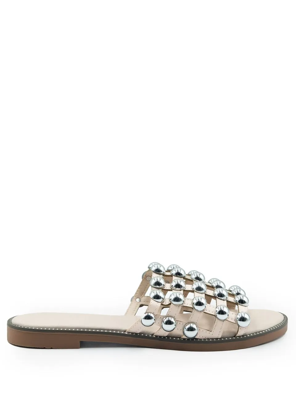 Where's That From  Cream Kellie Wide Fit PU Studded Sandals