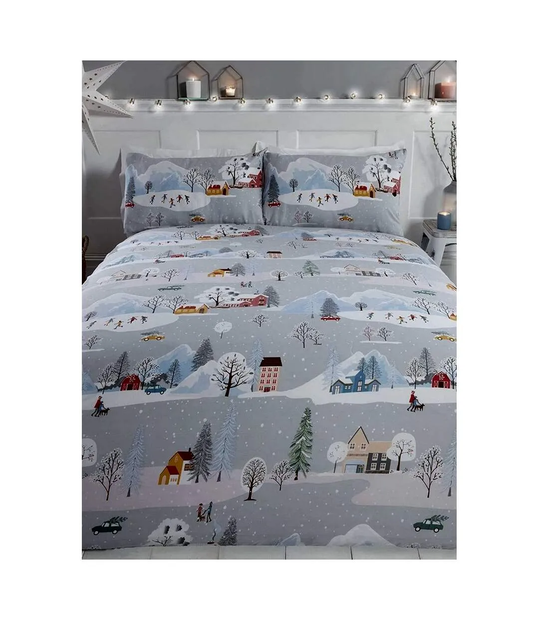 Winter town christmas duvet cover set grey/white Rapport