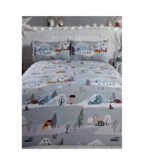 Winter town christmas duvet cover set grey/white Rapport