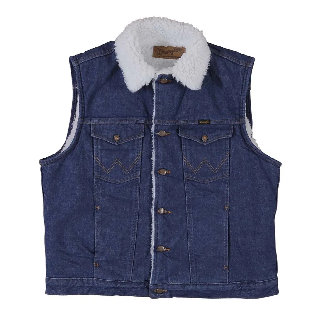 Wrangler Mens Sherpa Lined Prewashed Denim Vest | Shop Now